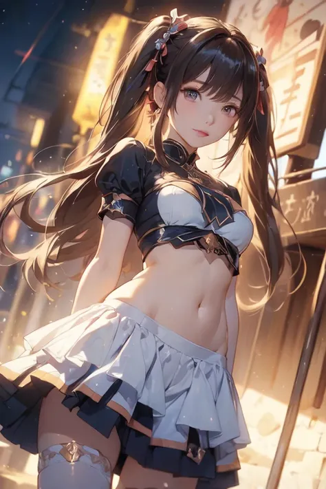 ((Best Quality)), ((masterpiece)), (detailed),Night Scenery,nsfw1.9、Front view of the whole body,(Large Breasts) ,Perfect Face,pretty girl、Long and supple hair、Twin tails,Black beautiful hair、Dynamic pose 1.7,Japanese idol girls,whole bodyに汗を掻く,smile,Embar...