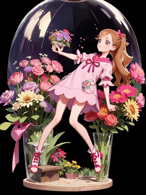 realistic skin, , very short，very thin thighs，，small child:1.3，((fully transparent:1.3) 透けたflower柄カジュアルドレス)，naked，outside，park g...