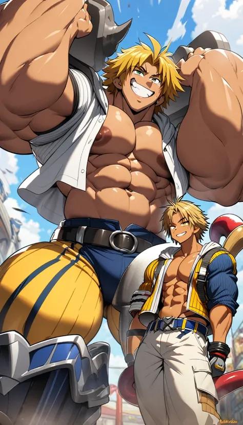 highest quality,huge muscles,full color,tidus,massive ,smile wickedly,open shirt,shake hard,devil&#39;s wings and tail,huge erec...