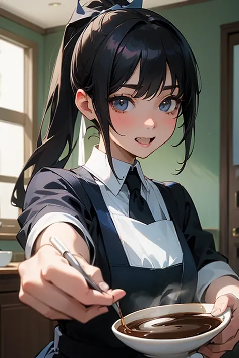 (Highest resolution clear_image) Best Quality, single, One Woman, Alone, masterpiece, Very detailed, Somewhat realistic, Black Hairのショートヘア, Black Hair, bangs, 1, Mature, light blue Uniform, Uniform, Indoor Background, kind, Authoritative, Powerful, Exquisi...