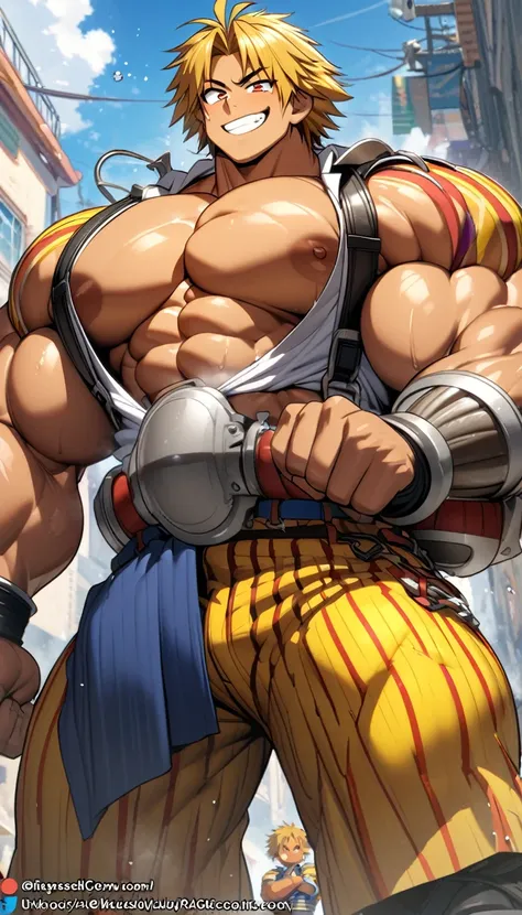 highest quality,huge muscles,full color,tidus,massive ,smile wickedly,open shirt,shake hard,devil&#39;s wings and tail,huge erec...