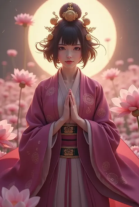 Lotus flower　天照大御god　Costume Magenta　Short Hair　Golden decoration　god々Shii　Black Hair　No exposed skin