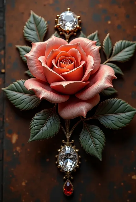 Rose and diamond object，Antique style，A miracle masterpiece，High-definition and careful craftsmanship．