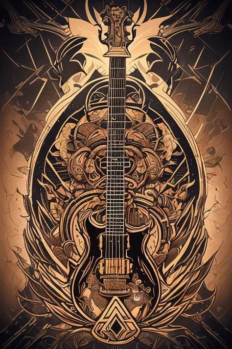 create a sticker-style illustration or t-shirt print with a heavy metal guitarist skeleton. make sure there is no background in ...