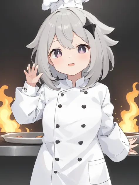 paimen girl,gray hair,white chef coat