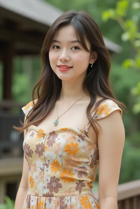 realistic photo of beautiful young thai female ,dress ,outdoor