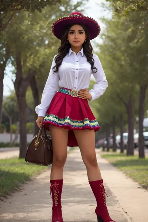 mexican girl, outfit charro, miniskirt,