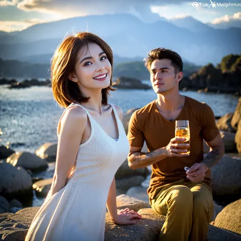 (Realistic, 超Realistic:1.4), 16K HDR, High resolution,((Whiskey Glass)),((Whiskey Bottle)),((Whiskey Glass)),Happy Smile、Short Hair,The best smile、Japanese Actress,so beautiful(It looks like the real thing),Evening Dresses,Cocktail Dresses、Whiskey Bottle、T...