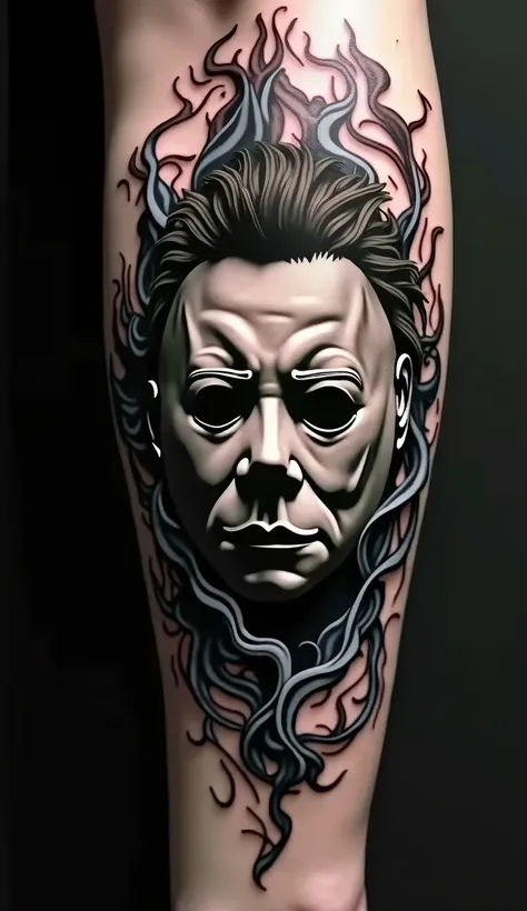 Combine micheal myers face and Smoke tattoos and make a tattoo.