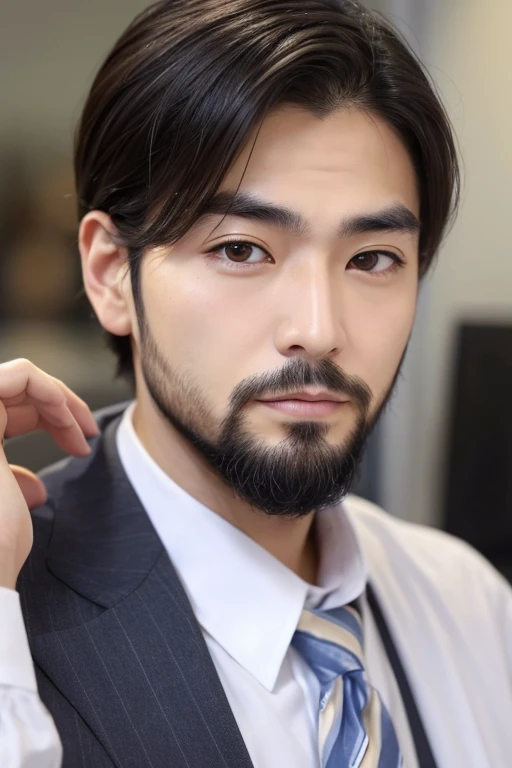 Japanese men、５０Around 20、Rin々Fresh eyebrows、Droopy eyes、beard、Brow wrinkles、Tired Office Worker、Boyish look、Single eyelid