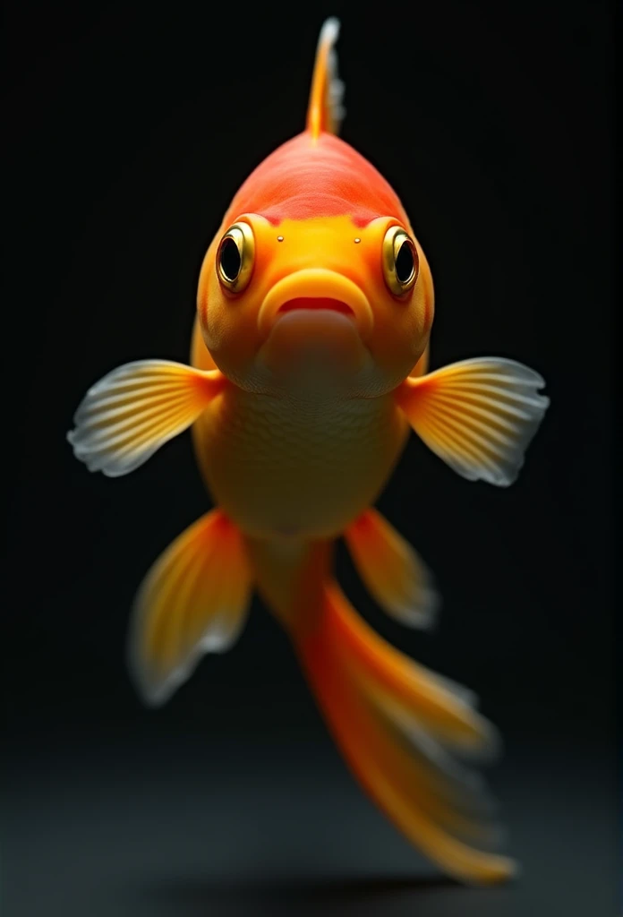 Perfect centering, Ancient goldfish, cheerfulness, Standing position, Abstract beauty, Centered, Looking at the camera, Facing the camera, Approaching perfection, Dynamic, Highly detailed, Smooth, Sharp Focus, 8K, high resolution, dark backgrounds