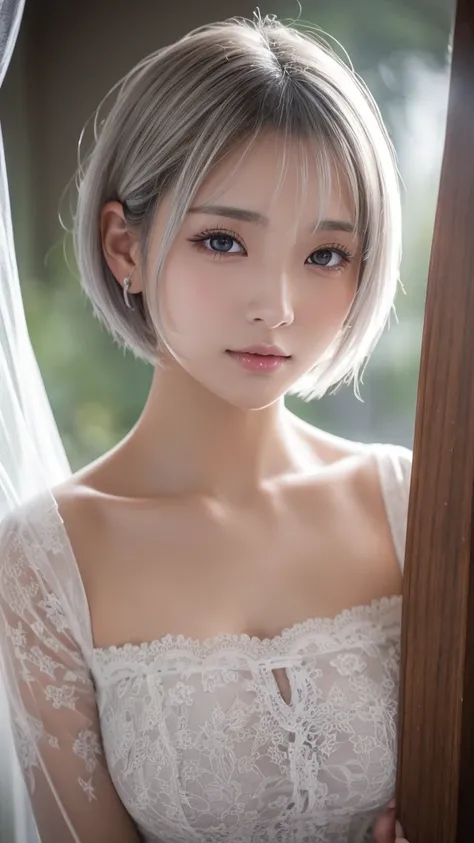 、Japanese
、Gray Hair
、White skin
、Transparency
、beautiful girl
、bridge of the nose
、Transparency
 、Thin lips
、Short Hair、Mesh Hair
、stare
、Large pupils、Staring with moist eyes、Shine、An inviting gaze、Beautiful pose、、Large pupils、潤んだ目でstare、The glow of rubie...