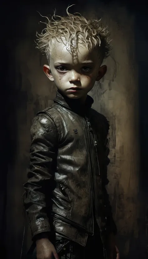 anatomically correct:1.3, intricate and detailed portrait of a male child., fantasy character design, cyberpunk, dark and gloomy...