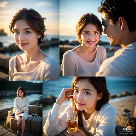 (Realistic, 超Realistic:1.4), 16K HDR, High resolution,((Whiskey Glass)),((Whiskey Bottle)),((Whiskey Glass)),Happy Smile、Short Hair,The best smile、Japanese Actress,so beautiful(It looks like the real thing),Evening Dresses,Cocktail Dresses、Whiskey Bottle、T...