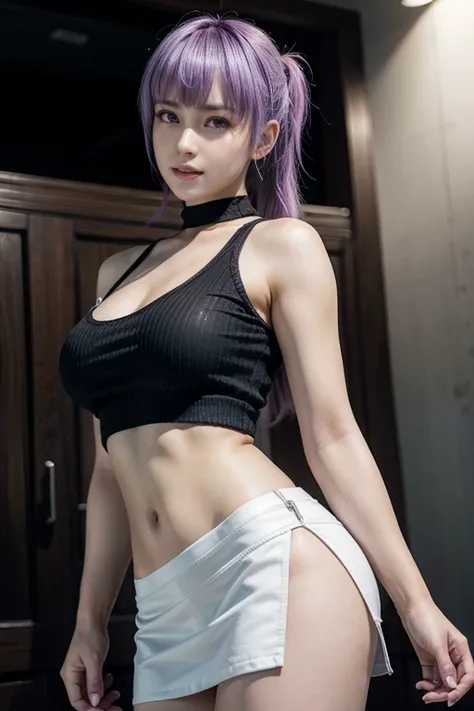 ayane, wearing white miniskirt, wearing black top, high resolution, hair with sideburns