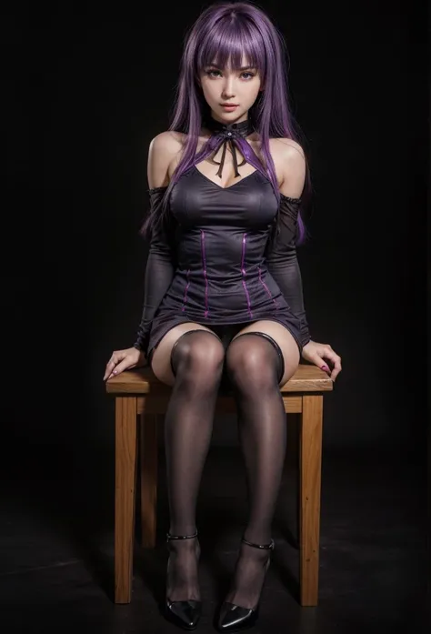 Ayane, purple hair, (best quality, ultra-detailed), (realistic:1.37), beautiful and detailed face, ultra-realistic texture, delicate face, delicate body, red lipstick, long-lasting colors. high definition, 8K. expression with a sexy look