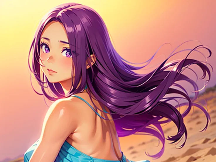 seira sodeshiro, semirealistic depiction of longhaired tanned deep beauty,
