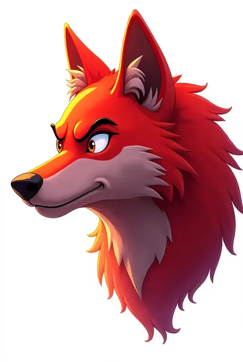 Animated wolf side face view in red color with white background & white eyes