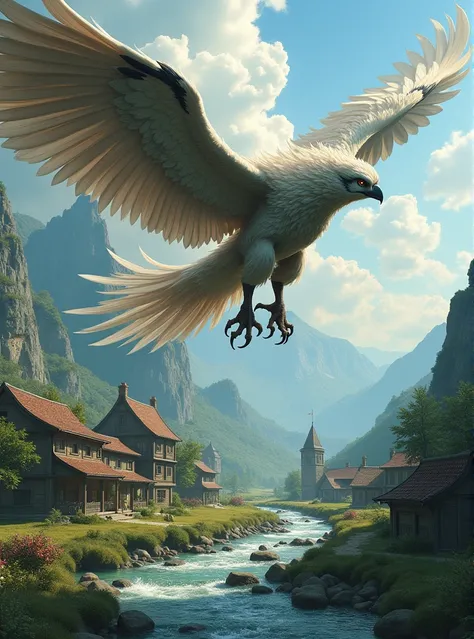 Its a harpy,have the longest hair length to 10 meters. Its fly upon  the village with stream.