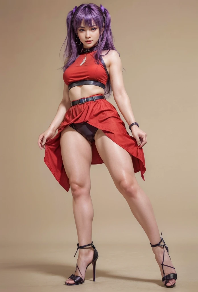 Ayane, purple hair, (best quality, ultra-detailed), (realistic:1.37), beautiful and detailed face, ultra-realistic texture, delicate face, delicate body, red lipstick, long-lasting colors. high definition, 8K. expression with a sexy look