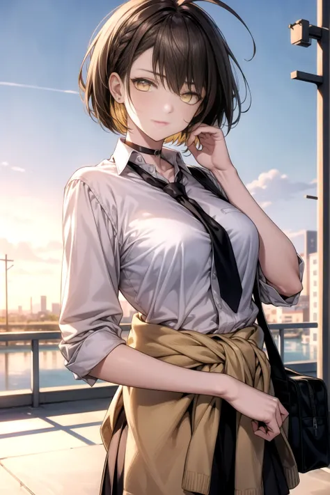 baltimore, baltimore, brown hair, (yellow eyes:1.5), braid, ahoge, short hair, french braid, hair between eyes, bob cut,
break b...