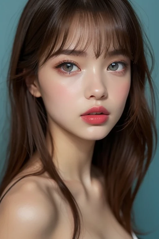 Very detailed, Very realistic, Hyperrealism, Ultra-realistic, (masterpiece, Stylish eyes with attention to detail: 1.2), (cute), 15years old girl, Off-the-shoulder sheer clothing,Halloween style,,Fashion studio white background, Head to waist upper body po...