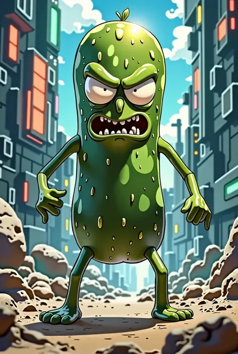 Pickle Rick from the cartoon Rick and Morty in the anime style