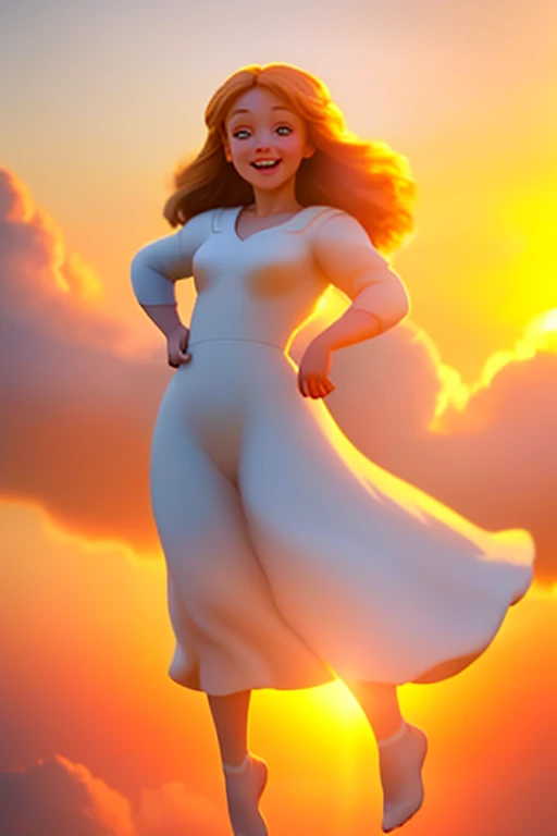 masterpiece, better quality, movie photo, 1 , Cloud Girl, floating in the sky, close up, bright, happy, soft, warm lighting, sunset, (sparks:0.7)