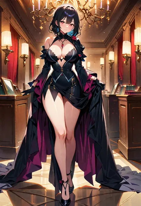 1 mature beautiful woman,(Best Quality,Extremely detailed depiction,Incredibly absurd high definition,Anatomically accurate,Curvy Legs,Detailed pupil,Shiny skin,Porcelain-like skin),(The Enchanting Thief:1.3),(Sexy phantom thief costume,tuxedo,Gentleman&#3...