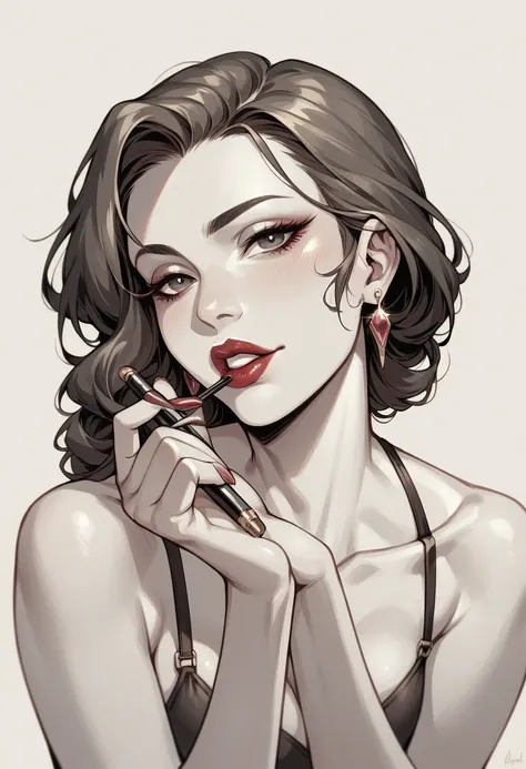 Beautiful woman applying lipstick to her lips. Beautiful woman face, Delicate details, high quality, high quality. Vivid and True Colors  