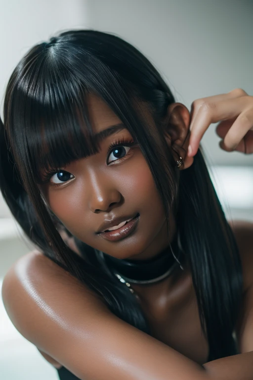 best quality, masterpiece, highres, (detailed:1.4), 1 girl, black hair, (((( dark skin:1.5 )))), extremally thin eyebrows , thic...