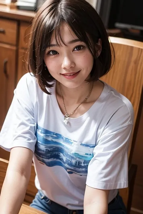 ((Best Quality)), ((masterpiece)), (detailed), One Woman,Age 27,smile ,Mako Tamura,Expose,OL,shirt,