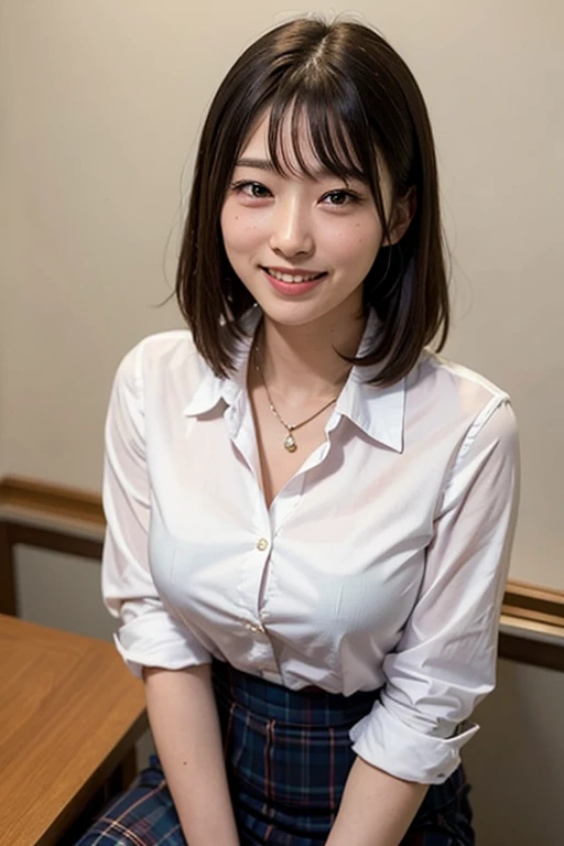 ((Best Quality)), ((masterpiece)), (detailed), One Woman,Age 27,smile ,Mako Tamura,sexy,secretary,shirt,