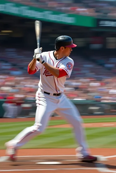 Slow sync shooting, rear curtain, Motion Blur Effect, after image, Shohei Ohtani is batting in a batters box in a baseball game.