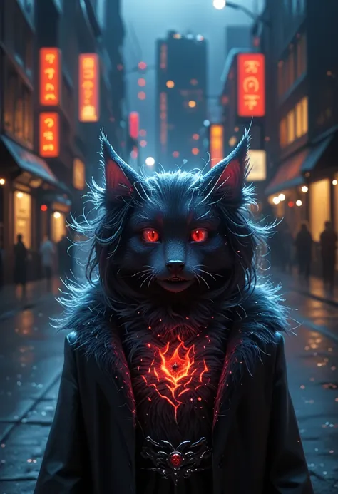 (Demon God of Fur, 3D rendering), background city street center, clear HD, resolution 8k, very detailed, digital painting, concept art, In the style of Makoto Shinkai, pop art pop artularization trend, pop art, pop art trend on pixiv.