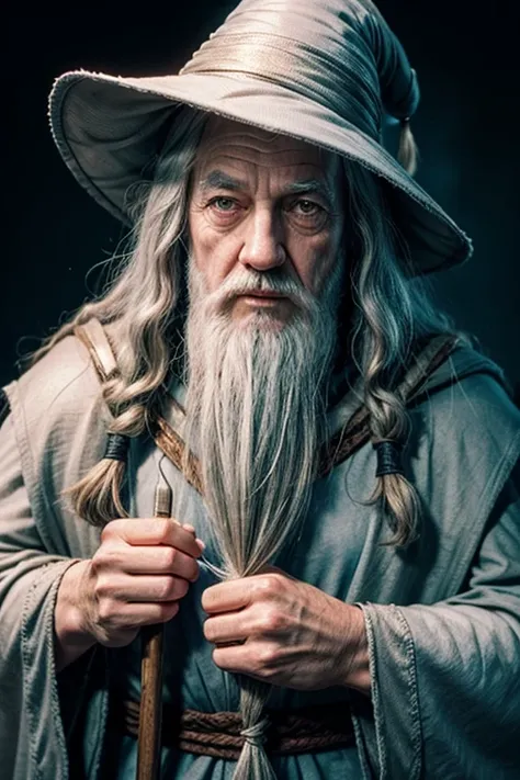 The Wizard Gandalf of Mr.. of the Rings with Dr.&#39;s Clothes. Marvel&#39;s Strange on top of a mountain, looking down and with five Giant Eagles flying around him.