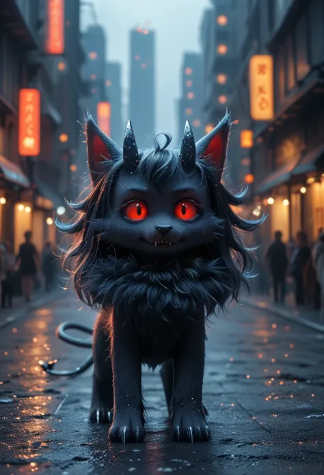 (Demon God of Fur, 3D rendering), background city street center, clear HD, resolution 8k, very detailed, digital painting, concept art, In the style of Makoto Shinkai, pop art pop artularization trend, pop art, pop art trend on pixiv.