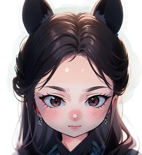 cat ear on head, classic chinese hair, (masterpiece:1.2),(best quality:1.2), looking at viewer, curious face, gothic, (shiny ski...