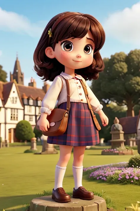 Characters that represent British culture、Deformed cute girl、 Cute pose、Outdoor Scenery、An iconic landmark of her country、((Best Quality))