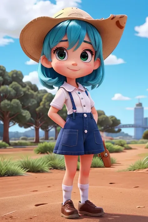 Characters that personify Australian culture、Deformed cute girl、 Cute pose、Outdoor Scenery、An iconic landmark of her country、((Best Quality))