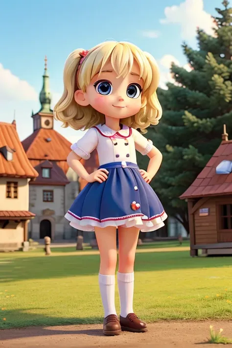 Characters that represent Czech culture、Deformed cute girl、 Cute pose、Outdoor Scenery、An iconic landmark of her country、((Best Quality))