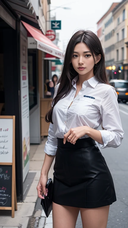 Stylish Supermodel、(8k, RAW Photos, 最high quality, masterpiece: 1.2), (Realistic, photoRealistic: 1.37), 1 A woman in a waitress uniform standing on the sidewalk, , Professional Lighting, Photon Mapping, , Italyのの女性, Torn, Sommelier、,Italy、Italy、 Sommelier...