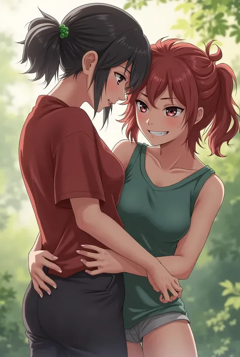 Ochako uraraka grinding her ass on deku fully clothed with shy expression and deku is grabbing her ass