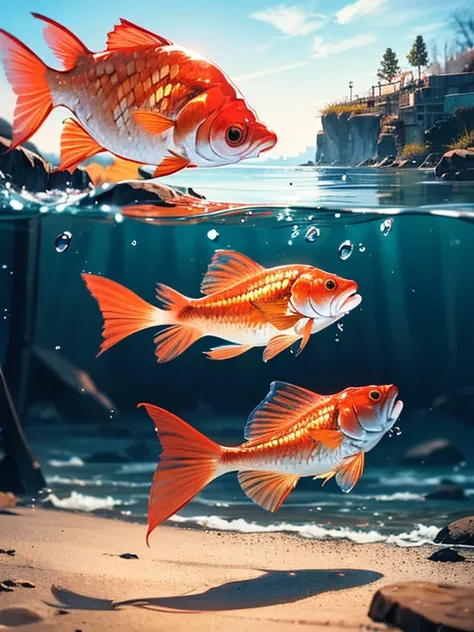 Goldfish scooping, (masterpiece), UHD, high quality, best quality, highres, 4K