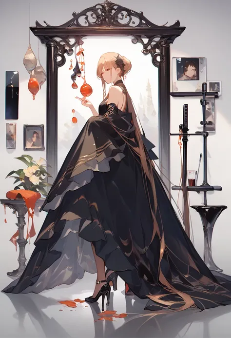 Score_9, Score_8_Excellent, Score_7_Excellent, Score_6_Excellent, sauce_anime, evaluation:General,Acrylic stand、Black long dress