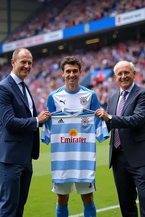 Footballer Kendry Páez being presented with the Queens Park Rangers Football Club jersey