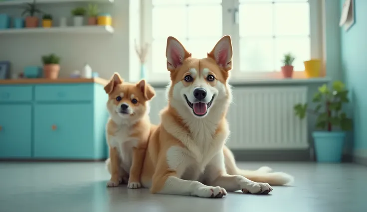 pets in a veterinary clinic, a clean and pleasant office, cinematic style