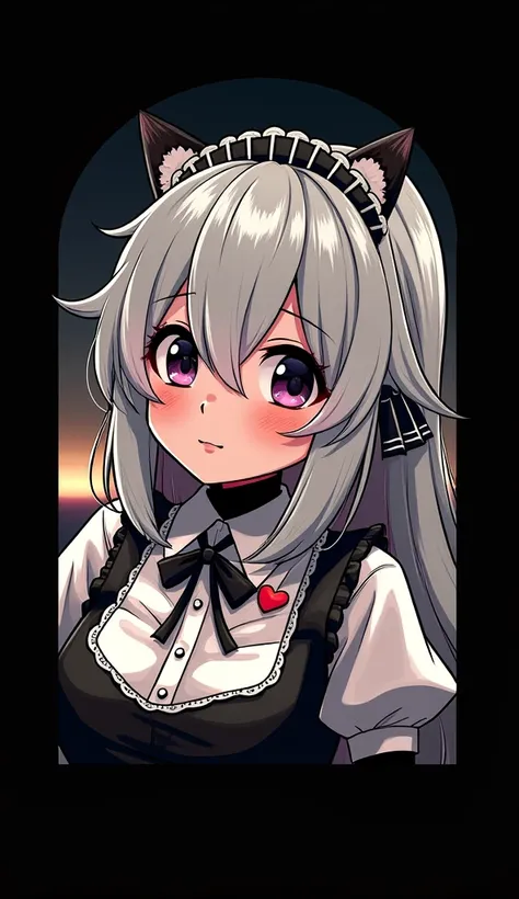 1 girl, High resolution, blushing,white hair, Animal ears  mode, Character portrait zoom（Silhouette）Layers, Maid tiara, Concentrated line, cartoon, Japanese illustration style, 