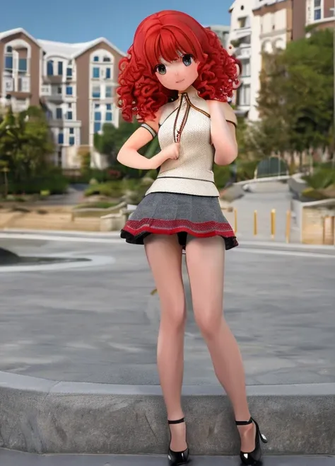 (masterpiece, highest quality, super detailed))), 1 girl, anna’s, 3d, very curly red hair, very tiny miniskirt, pantyhose , lift...