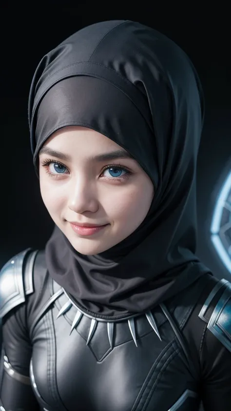 Balqis syafiah putri Blush, attack, Smile, Blue eyes, adult, Simple background, hijab black panther futuristic,